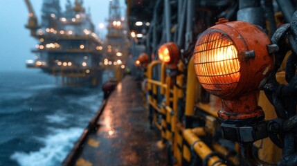 Aufkleber - A group of orange lights are lit up on a pier