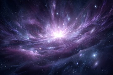 Wall Mural - Purple Nebula with Bright Stars in Dark Space