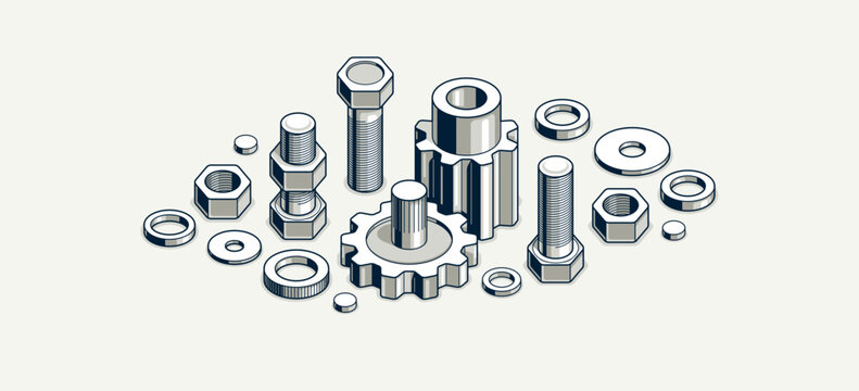 Engineer education concept, gears and cogs composition isometric 3D vector illustration, study science in university, engineering learning.
