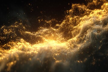 Wall Mural - Golden Particles Abstract Background with Dark Background