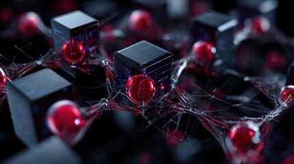 Poster - A close up of a bunch of red spheres and cubes