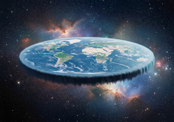 flat earth concept art surreal space scene world map cosmic nebulae starry night universe background