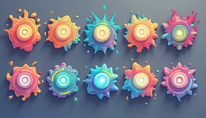 Poster - Colorful abstract illustrations of vibrant splatters and eye-catching bursts on a dark background
