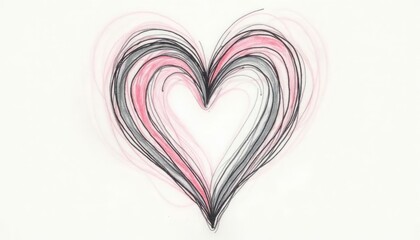 Poster - Hand-drawn heart illustration with overlapping lines in shades of pink and black on white