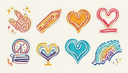Poster - Colorful hand-drawn illustrations featuring various shapes and symbols on a light background