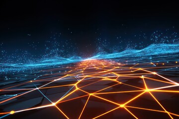 Poster - Cybernetic virtual grid illuminated by glowing geometric pathways and shapes.