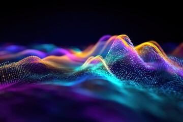 Poster - High-tech virtual reality interface presenting digital waves in vibrant colors for immersive interaction.