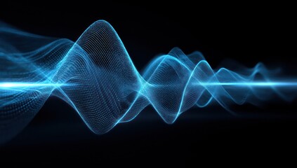 Poster - Abstract neon blue sound wave patterns captured through advanced visualization tech.