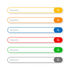Fototapete - Various search bar templates. Internet browser engine with search box, address bar and text field. UI design, website interface element with web icons and push button. Vector illustration