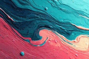 Poster - Abstract fluid art background with turquoise blue, navy blue and pink waves, acrylic painting with drips and texture, creative and colorful design, modern art, decorative painting.
