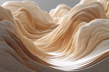Poster - Abstract beige dunes landscape with smooth curves and flowing lines, creating an organic, elegant surface, digital illustration, neutral color palette.
