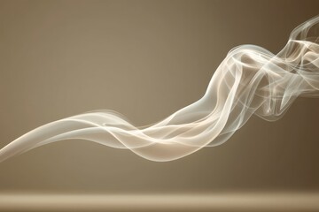 Poster - Abstract, ethereal white smoke gracefully flowing against a smooth brown backdrop, creating dynamic curves and subtle gradients and textures, elegant and serene.