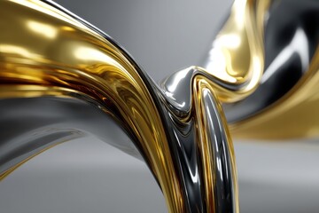 Poster - Elegant abstract background with flowing golden and silver metallic waves, creating a luxurious and modern design perfect for high-end presentations and visuals.