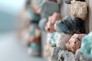 Poster - A captivating macro shot of colorful rock formations with soft lighting, showcasing a variety of textures and hues, creating an abstract and artistic composition.