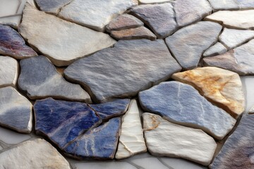 Poster - Close-up shot featuring a textured wall or floor made of irregularly shaped stones in various colors, including blue, gray, and white, creating a visually appealing mosaic.