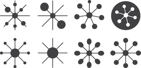 Wall Mural - a collection of eight black and white stylized atom like designs on a white background in a grid lay