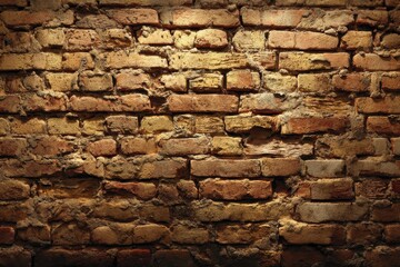 Poster - an old and weathered brick wall with a rough texture and warm earthy tones, showcasing vintage archi