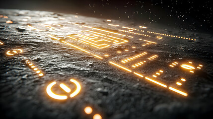 Wall Mural - Glowing Lines On Dark Moon Surface