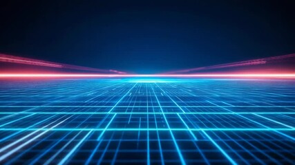 Poster - Futuristic cyberspace grid, digital technology abstract concept, blue neon lights, cyber background