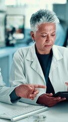 Aufkleber - Discussion, tablet and scientists in laboratory for research, discovery or project on DNA. Conversation, science and biologist with professor working on medical RNA for pharmaceutical development.