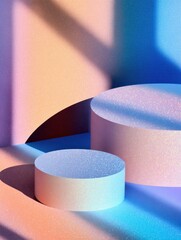 Poster - Abstract composition of pastel geometric shapes with vibrant shadows and soft gradients