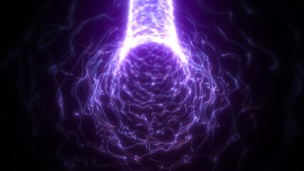 Poster - Abstract purple tunnel composed of wavy digital light particles, creating a sense of flow, data transfer, or sci-fi movement