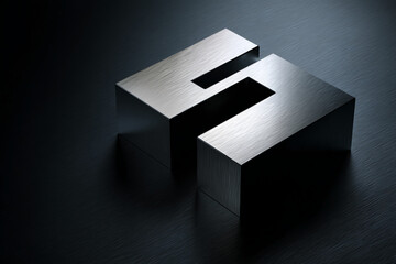 Poster - Metallic gray cubes form abstract letter F, displayed on dark textured surface, showcasing minimalist design, ideal for modern logo or branding