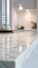 Poster - Close-up of marble countertop texture, showing veining and subtle shine, showcasing clean and modern kitchen design, ideal for minimalist or luxury branding