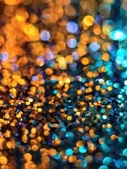 Poster - Vibrant bokeh background with shimmering orange and blue light creating a festive atmosphere