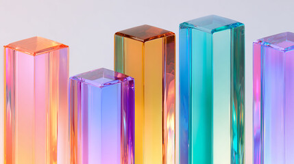 Poster - Abstract image of colorful glass blocks, showcasing a vibrant gradient effect, symbolizing modern design, innovation, and visual appeal, ideal for a website banner or background