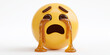 © PhotoArtHub - Yellow emoticon shaped like egg, crying brown liquid tears, against white background, showcasing sadness or disappointment
