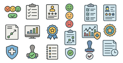 Poster - Business and productivity icons for goal setting and performance evaluation