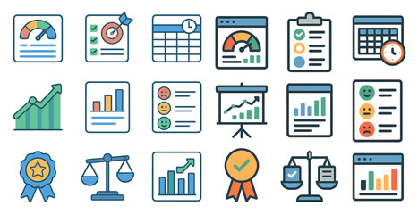 Poster - Business and finance icons for data management and analysis design projects