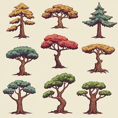hand-drawn tree collection: vintage botanical illustrations