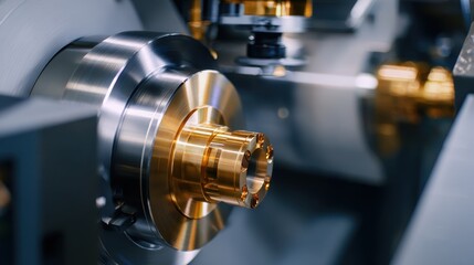 Poster - Close-up of a precision machining tool in a modern workshop showcasing intricate metalwork