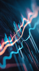 Poster - Abstract image of glowing blue and orange lines forming dynamic graphs, representing data visualization, financial market trends, or technological progress