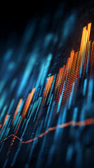 Poster - Abstract image of dynamic blue and orange data flow, suggesting technological advancement, progress, and financial growth