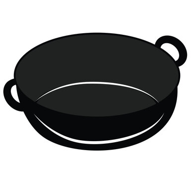 Cute cartoon hand drawn vector saute pan silhouette.