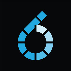 Poster - The image shows a flat logo design of a number 6 in blue color that looks clean on a black background