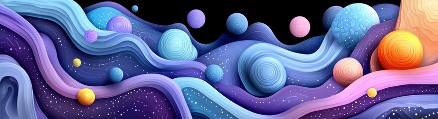 Wall Mural - Abstract Cosmic Landscape with Vibrant Planets and Nebulae