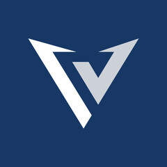 Poster - The image shows a flat logo design of an initial letter V in white color that looks clean and sharp on a dark blue background