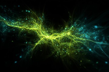 Wall Mural - Abstract Cosmic Nebula Background with Yellow and Green Glowing Particles