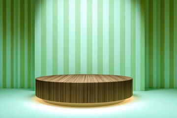 Poster - A wooden podium with a green striped wall behind it