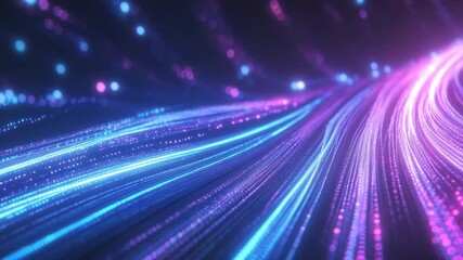 Poster - Abstract data stream visualization with glowing neon light trails and connections