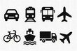 © ณภัทร วงค์มาวิวัฒน์ - Transportation Icons Set: A comprehensive collection of eight essential transportation icons, including car, train, bus, airplane, bicycle, cargo ship, truck, and airplane.