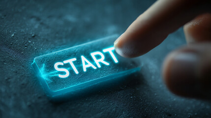 Poster - Close-up of finger pressing glowing blue 