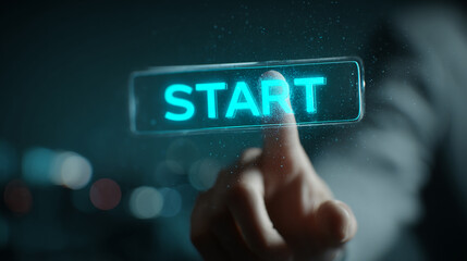 Poster - finger presses glowing blue 