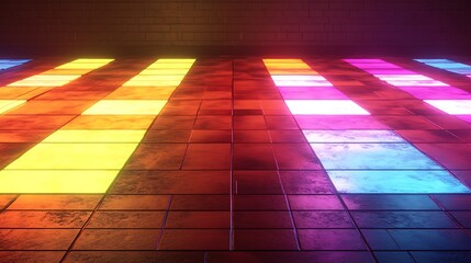 Poster - Neon tile floor glows brightly