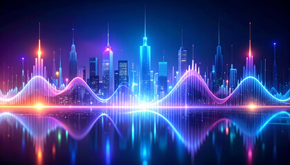 Poster - Futuristic Cityscape Voice Search Algorithms Processing Natural Language Queries
