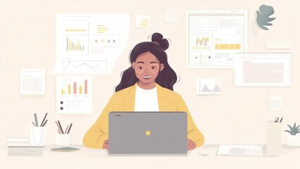Poster - Empowered Woman Navigating Data with Laptop: A Modern Business Overview Concept